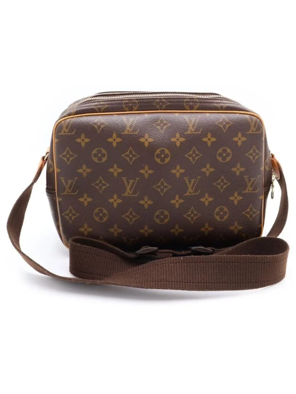 Louis Vuitton Monogram Reporter PM Shoulder Bag Brown Leather Gold